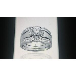 Gorgeous 2 Ct. Bridal Ring & Ring Guard Set Sz 8~Platinum over .925 Sterling